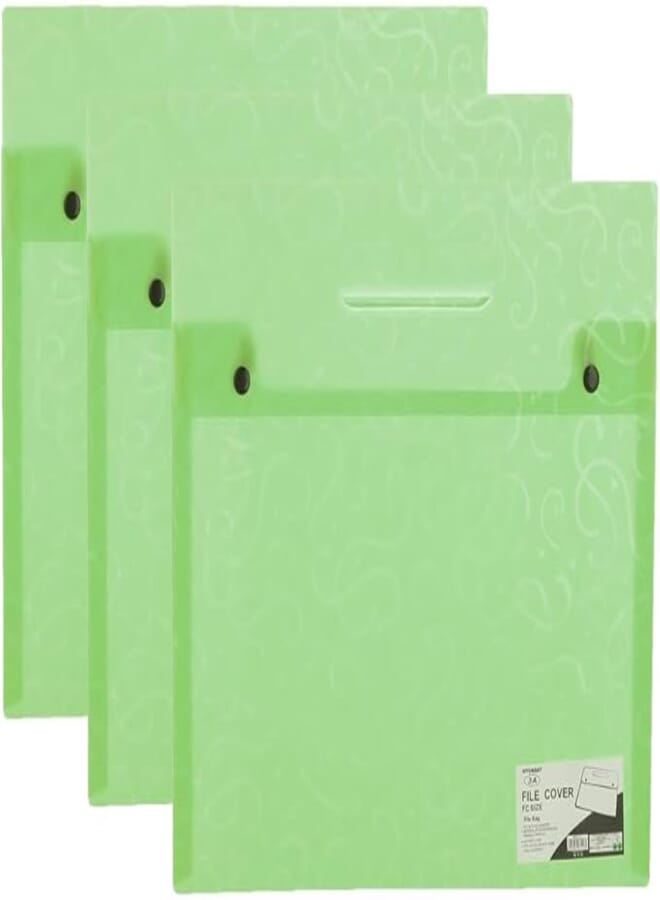 3A JR843 Plastic Paper Folder 30 * 35 cm With Clips 3 Pieces - Green